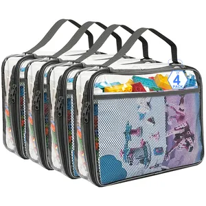 Pvc 투명 어린이 장난감 보관 가방 휴대용 방수 레고 벽돌 보관 가방 메쉬 포켓