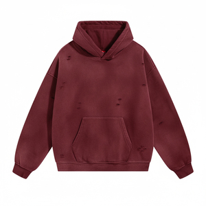 Athletify Men's Hooded Pullover Hoodie-Casual Streetwear Distressed Ripped Design Embroidered Loose Fit Cotton <b>Blend</b> - Product Image 4