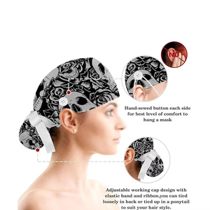 Chapeau de cheveux longs en coton pour infirmière, chirurgien, femme, avec boutons, pour cheveux longs, chapeau de travail pour femmes - Product Image 6