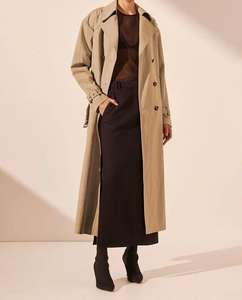 Abrigos de sarga de mezcla de algodón de primera calidad personalizados de fábrica, abrigos largos informales con doble botonadura, gabardina para mujer y hombre - Product Image 3