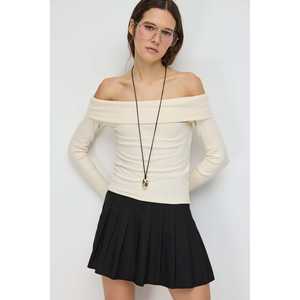 Blusa Casual para Mujer con Logotipo Bordado, Asimétrica, de Hombro Descubierto, Manga Larga, Corte Ajustado, Tejida, Talla XL, con Abertura Frontal - Product Image 1