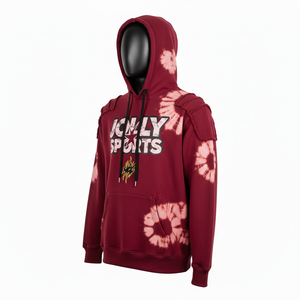 <b>Mens</b> Heavyweight Pullover <b>Hoodie</b> 380 GSM Soft Cotton Fleece Acid Wash <b>Red</b> Tone Raw Panel Custom Print Logo Basics <b>Hoodie</b> - Product Image 4