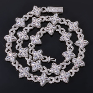 Four Leaf Clover Link <b>Necklace</b> Colour Gemstone Flower Chain 925 Silver Moissanite Luxury <b>Statement</b> <b>Necklace</b> for Men Women Gift - Product Image 1