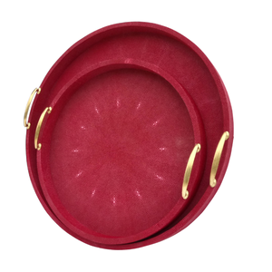 DPC Hot Restaurant Furniture Shagreen Faux Round Storage Serving <b>Trays</b> with Bamboo Handle Model 037 - Product Image 1