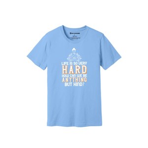 เสื้อยืดแขนสั้นลำลองสีฟ้าอ่อนสำหรับผู้หญิง พิมพ์ลายพระพุทธ พร้อมคำคมแห่งความเมตตา ผ้าฝ้าย 100% ทรงปกติ คอกลม ระบายอากาศได้ดี - Product Image 1