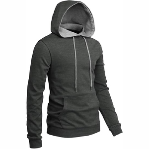 Sudadera con capucha gris carbón de dos tonos para hombre, estilo casual urbano, con capucha ajustable con cordón. - Product Image 3
