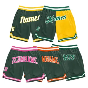 Pantalones cortos deportivos de playa en blanco de verano personalizados para hombre, pantalones cortos de baloncesto de verano para hombre verde oscuro personalizados