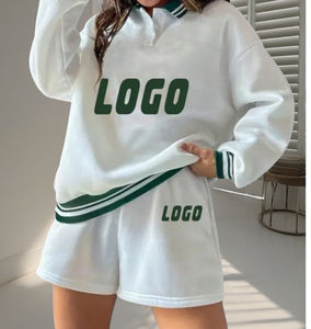 OEM ชุดวอร์มเสื้อโปโล2ชิ้นและสั้นคอวีติดกระดุมเสื้อวอร์มทอ - Product Image 1