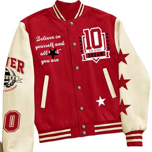 Veste de basket-ball en laine d'hiver décontractée vintage avec des patchs brodés, motif de lettres, style à simple boutonnage et poche avant - Product Image 1