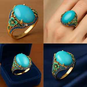 Ethereal Natural <b>Turquoise</b> Sterling Silver <b>Ring</b> IGI Certified Luxury Designer Wedding Party Opulent Refined Radiant - Product Image 2