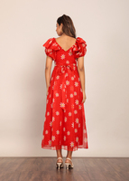 Robe midi d'été florale rouge et blanche personnalisée 2026 pour femme – Qualité supérieure, finition soignée – Robe midi une pièce pour femme et jeune fille