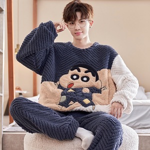 Pyjamas d'automne et d'hiver en gros d'inventaire d'usine, ensembles de vêtements de maison de grande taille en molleton de corail <span class=keywords><strong>chaud</strong></span> pour hommes - Product Image 1