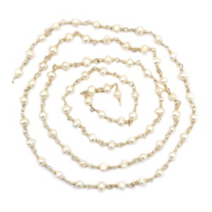 Cadena de Rosario de Plata de Ley Chapada en Oro de 18K con Perlas de Agua Dulce en Forma de Rondelle para la Fabricación de Joyas - Product Image 2