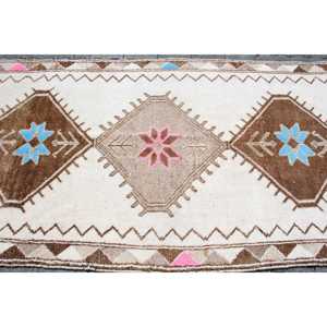 3.9x11.5 ft Turkish Rug, Herki Rug, <b>Brown</b> Polka dot Rug <b>Wool</b> - Product Image 4