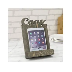 Ahşap tezgah Cookbook tutucu Tablet kitap standı ile Kickstand ve dekoratif aşçı kesme harfler