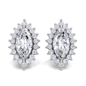 IGI Certified Lab Grown Diamond Marquise Cut Halo Stud <b>Earrings</b> <b>Solid</b> 925 Sterling <b>Silver</b> Cluster Diamond Stud <b>Earrings</b> - Product Image 1