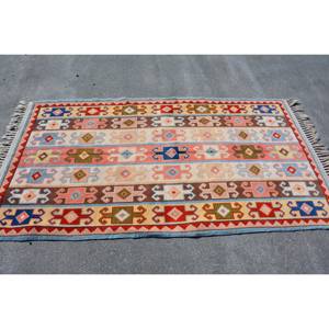 พรมขนทะเลสไตล์วินเทจทรงสี่เหลี่ยมผืนผ้าสำหรับห้องยางพาราดีไซน์เย็บปะต่อสีแดงน้ำเงิน2ft พื้นที่ขนาดใหญ่4x7 - Product Image 4