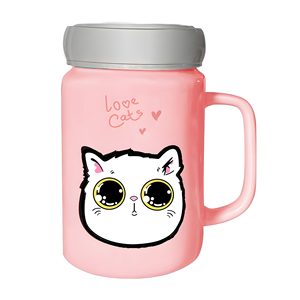 Taza de Cerámica Moderna con Tapa Metálica y Diseño de Gatito con Espejo, Ideal para Regalos del Día del Padre, Oktoberfest, Jubilaciones y Cafeterías - Product Image 3