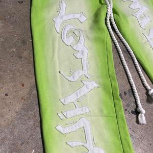 Personnalisé 400 GSM Hommes Français Terry Jogger Pantalon De Survêtement Strass Soleil Délavé Acide Lavage En Détresse Broderie Empilé Pantalon Évasé - Product Image 3