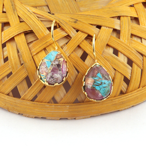 Gouttes pendantes minimalistes mohave cuivre améthyste turquoise poire forme boucle d'oreille en laiton plaqué or cadeau de mariage bijoux boucles d'oreilles - Product Image 5