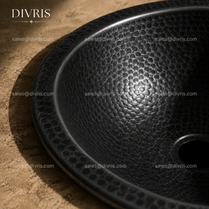 Évier de cuisine DIVRIS DRC-2006, fait main, en aluminium noir mat, rond, à cuve unique, à poser sur le comptoir, design industriel, un trou, 16 pouces - Product Image 5