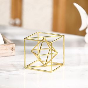 Modern Square Abstract Decorative Iron and Wood <b>Balls</b> Golden <b>Spheres</b> Sculpture for Home Office Table Bookshelf Living Room - Product Image 3