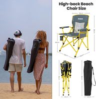 Chaise de camping moderne pour adultes, supportant jusqu'à 350 lb, dossier en maille respirante, accoudoirs en acier inoxydable, porte-gobelet, sac de transport portable
