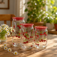 Gobelet en verre en forme de canette de soda aux cerises rouges d'été, avec couvercle, logo personnalisé OEM imprimé