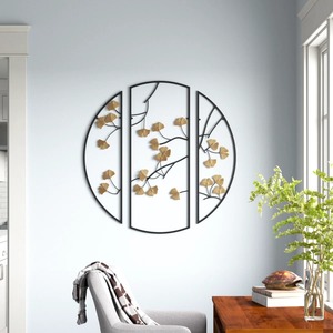 Juego de 3 Piezas de Decoración de Pared Moderna de Hierro con Hojas de Ginkgo Doradas - Arte para Ramadán, Cumpleaños, Bodas y Diwali - Product Image 1