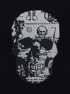 T-shirt Streetwear à épaules tombantes pour hommes 100% Cotton Custom Crystal Skull Print T-Shirt Hip-Hop Rhinestone OEM Private Label - Product Image 6