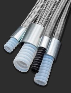 Tubos de montaje de manguera corrugada de PTFE trenzado Polyhose SS 1/4 ''3'' extremo de ajuste hembra MS SS bridas para productos químicos agua de alta temperatura - Product Image 3