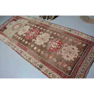 พรมขนาด 3.8x9.3 ฟุต, พรมตุรกีโบราณ, พรมขนสัตว์ลายสัตว์สีน้ำตาล - Product Image 4