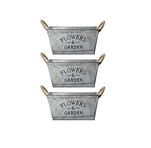 Juego de 3 macetas de hierro galvanizado con asas de cuerda para macetas y macetas decorativas para interiores y exteriores - Product Image 1