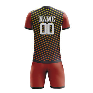 Ensemble de maillot et short de football personnalisé sublimé, 100% polyester, séchage rapide, col rond, manches courtes, nom de l'équipe personnalisé, logo, positions - Product Image 2