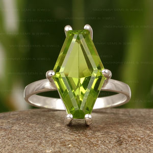 Anillo de punta de cuarzo peridota bonito de moda Plata de Ley 925 10x16mm ajuste de punta de forma hexagonal elegante fiesta de boda delicada - Product Image 3