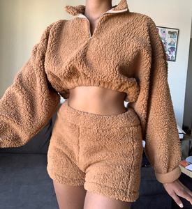 High Quality Oversized <b>Sherpa</b> Style <b>Fleece</b> Hoodie Set Custom Logo Winter Zipper Design for <b>Men</b> and Women - Product Image 1