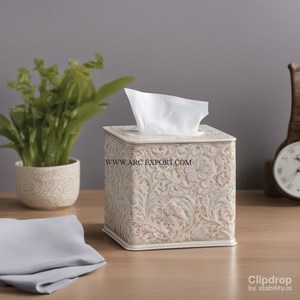 Nouvel arrivage de vaisselle de table Boîte distributrice de mouchoirs en papier décorative pour la maison et le salon Incrustation d'os blanc et noir Stockage de mouchoirs en papier - Product Image 4