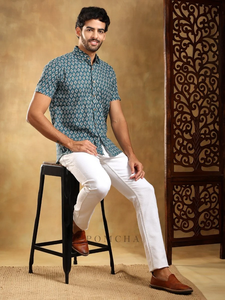 DAHLEEZ, camisa informal con estilo para hombre, algodón azul, bloque de mano, estampado Floral a cuadros, tela ancha 100% inspirada en Jaipur - Product Image 4