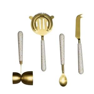 Modern Stainless Steel <b>Bar</b> Tools Set of 4 <b>for</b> <b>Bar</b> <b>Accessories</b> Best Quality White Resin & Metal <b>Bar</b> Tools Set With Gold Color - Product Image 1