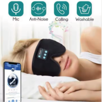 Masque de sommeil Bluetooth 3D stéréo à succès avec écouteurs intégrés, en velours et mousse à mémoire de forme respirante, masque oculaire occultant, portée 10M, autonomie 10-12h