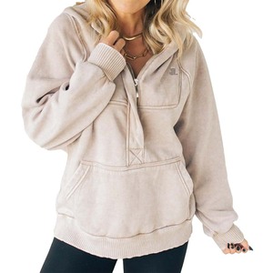 Sudadera con capucha con cremallera de ácido personalizada para mujer, aspecto Vintage sólido, algodón de poliéster de gran tamaño, informal, para invierno, respetuoso con el medio ambiente - Product Image 1