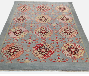 พรมปูพื้นทำด้วยมือพรมขนสัตว์สีเทามีดีไซน์ลายดอกไม้สีสันสดใสสไตล์ตะวันออกตุรกีโบราณ - Product Image 4