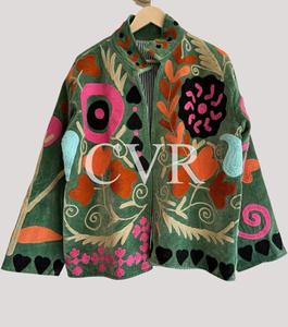 Abrigo Bohemio Bordado con Cuello Mandarín, Manga Larga, Talla Grande, Estampado Floral, Hecho a Mano, de Algodón, Estilo Otoñal para Mujer - Product Image 2