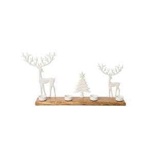 Porte-bougie créatif en métal blanc en forme de renne et d'arbre de Noël sur socle en bois, décoration festive pour la maison, prix le plus bas - Product Image 1