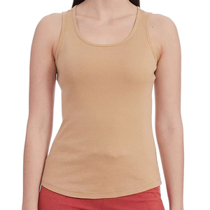 Débardeur tricoté uni de haute qualité pour femme 2026, col rond, sans manches, longueur normale, beige - Product Image 1