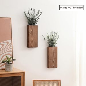 ชุดที่ปลูกผนังไม้2ชิ้นกระเป๋าแขวนผนังสำหรับบ้านไร่สมัยใหม่สำหรับดอกไม้แห้งและต้นยูคาลิปตัสที่ทำจากไม้ในร่ม - Product Image 2