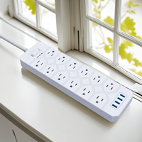 Strip daya 12-Outlet dengan 4 port USB, kabel ekstensi panjang 6.6 kaki 1875W/15A/3400 Joule pelindung gelombang dapat dipasang untuk penggunaan di rumah