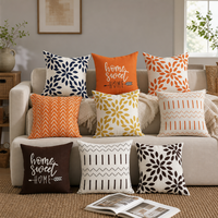 Funda de Almohada Decorativa Estilo Boho Farmhouse, Funda de Cojín de Poliéster Suave con Patrón Geométrico de Hojas para Sofá