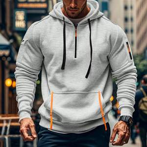 Pull-over athlétique basique à manches longues et fermeture éclair pour hommes, sweat-shirt d'entraînement en polaire d'hiver avec poche kanga - Product Image 6
