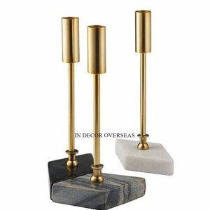 <b>Wooden</b> Base With Silver Shiny Polished Heavy Duty Metal <b>Candle</b> <b>Stick</b> Holders For Wedding And Events Table Centerpiece Supplies - Product Image 2